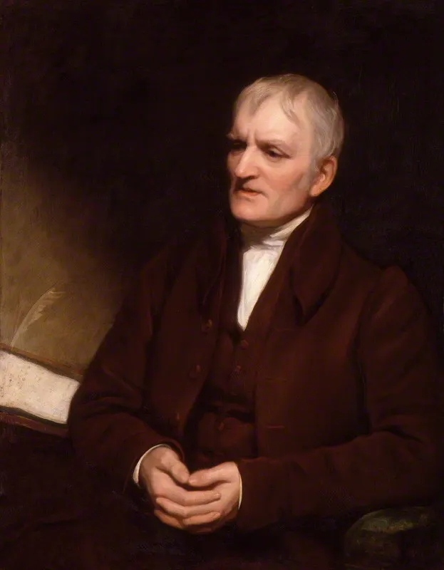 Thomas Phillips, *John Dalton*, 1835; portrait held by the National Portrait Gallery, London. Public-domain painting/reproduction (Phillips died 1845; Commons applies PD-Art/PDM). [Commons file page](https://commons.wikimedia.org/wiki/File:John_Dalton_by_Thomas_Phillips,_1835.jpg). Saved 623×800 JPEG and visually checked 2026-10-16. Portrait identifies Dalton but does not itself document his color-vision research.