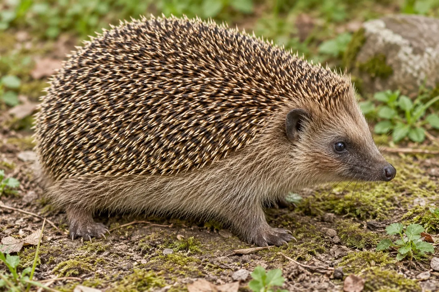 AI-generated scene showing the dense spines on the back and flanks and fur on the face, underside and legs.