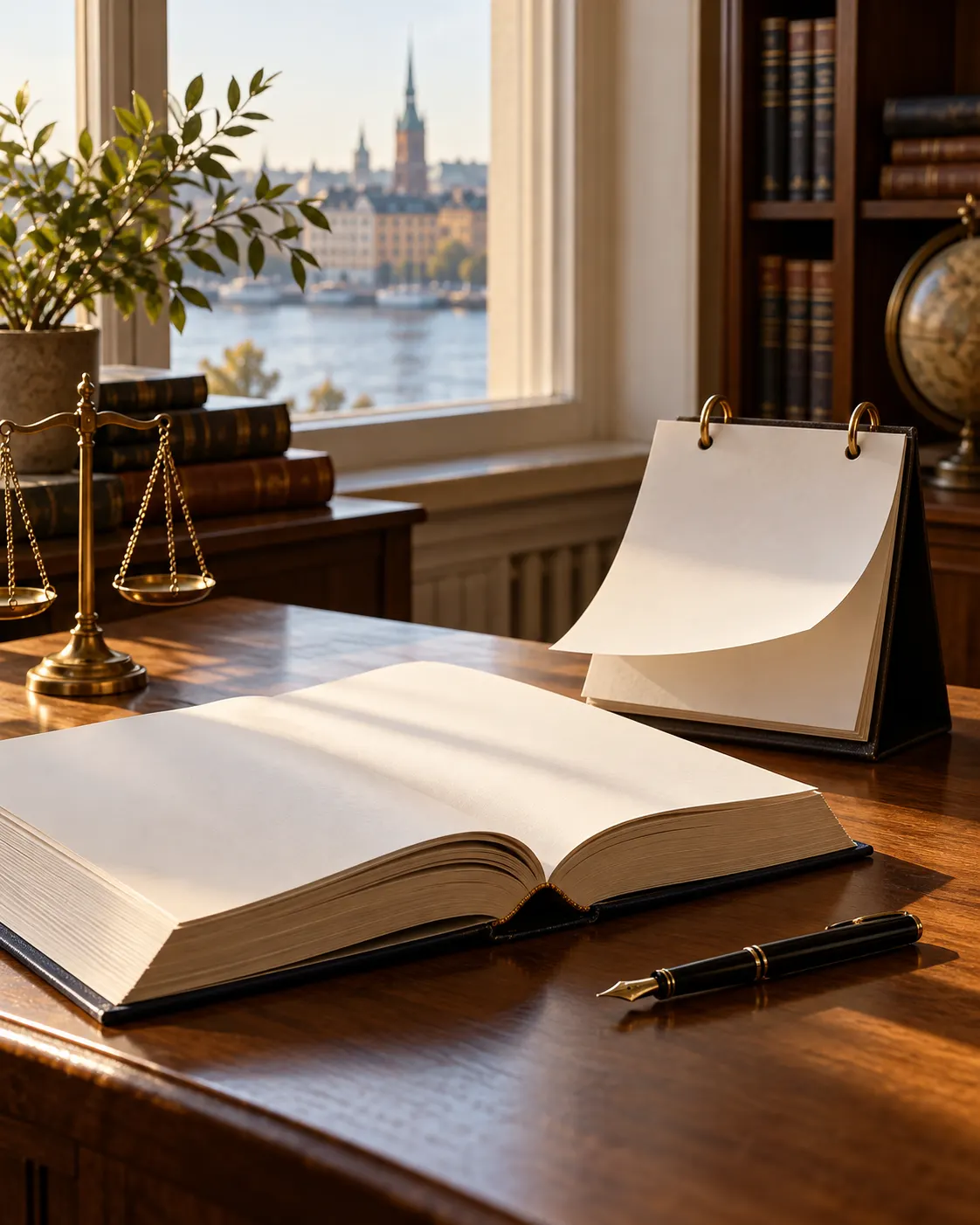 AI-generated symbolic still life (created 2026-10-19) about the rule change; calendar has no legible date or text. Exact prompt: “Photorealistic editorial still life illustrating a rule change in 1974: an open blank legal statute book beside a desk calendar with one page turned and a simple fountain pen, warm Scandinavian office light, vertical 4:5. No legible date or text, no Nobel branding, generic historical symbolism.”