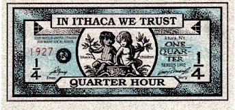 Scan of a 1992 quarter-HOUR note; shows the denomination and a distinct design.