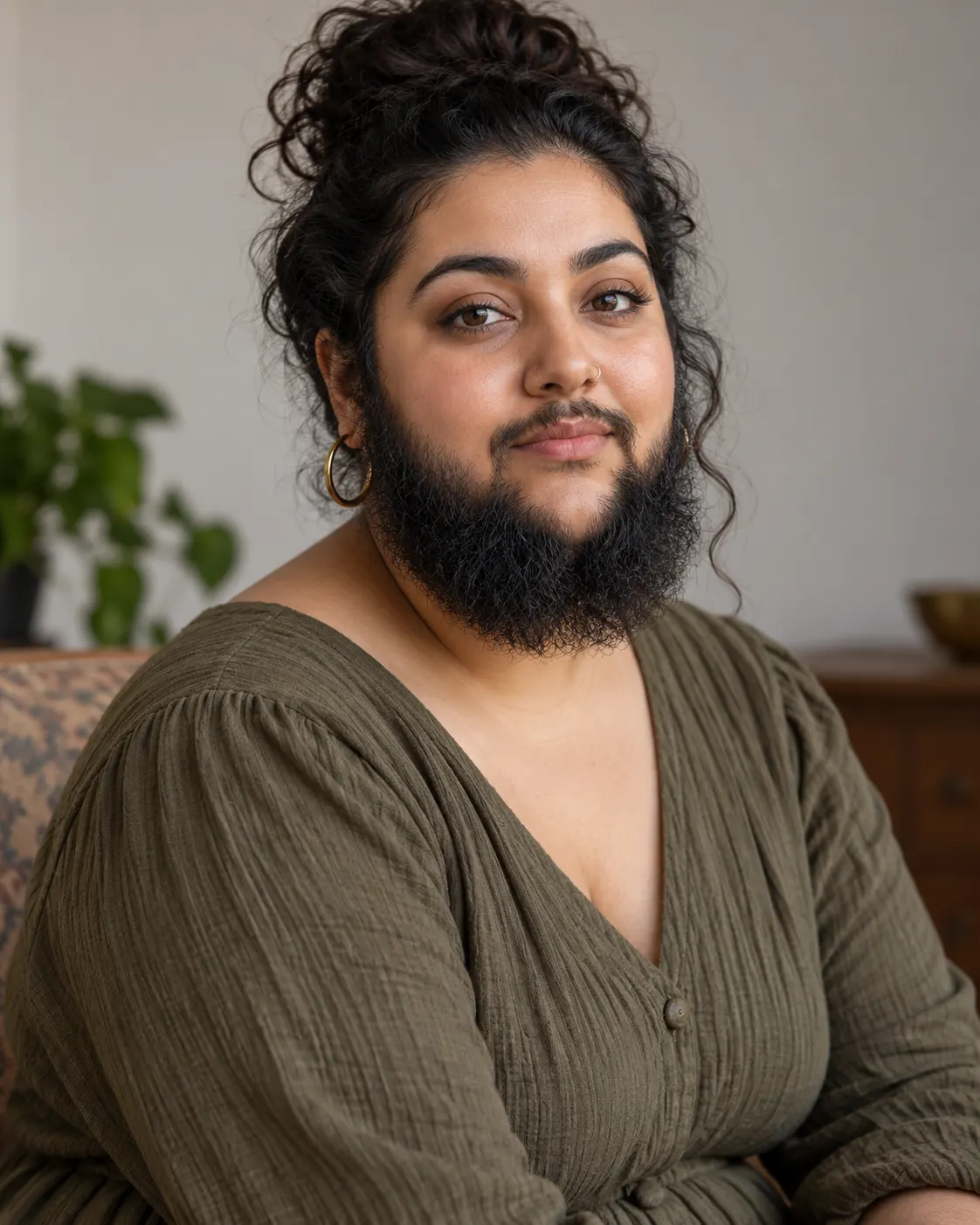 AI-generated cover: respectful fictional portrait of an adult woman with a natural full beard; not Harnaam Kaur or any real person. Prompt: “Photorealistic vertical 4:5 respectful editorial portrait of a fictional adult woman with a full natural beard, looking calmly and confidently toward the camera in soft studio daylight. Dignified, natural expression and clothing; no caricature, no exaggerated features. She is not Harnaam Kaur or any real person. No text, logos, makeup branding or record props.” Generated 20 October 2026.