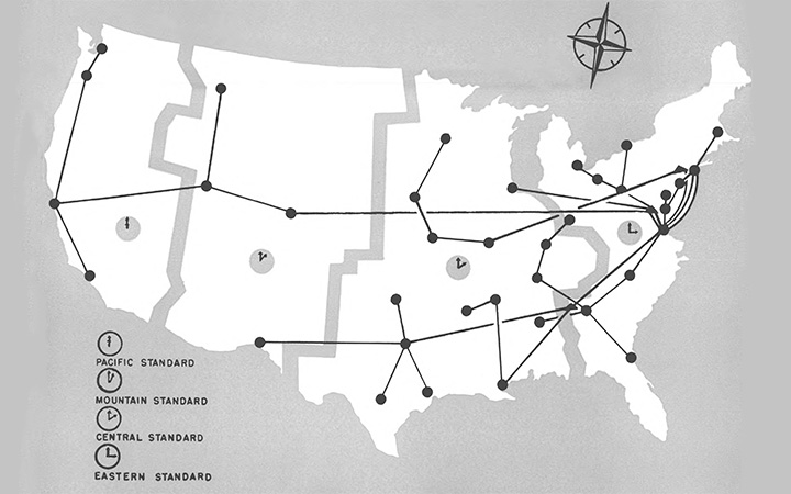 Map of the Federal Reserve leased-wire network, reproduced in the Federal Reserve History Fedwire essay from the Federal Reserve Bank of Richmond’s 1953 Annual Report.