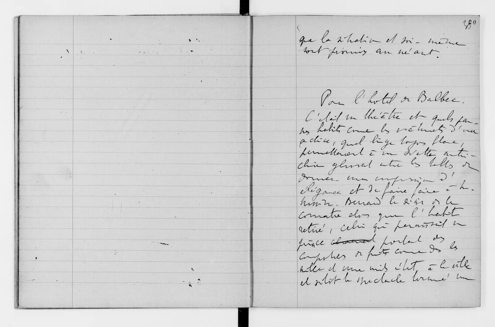 documentary BnF digitization of a handwritten draft leaf from Proust’s notebooks for *À la recherche du temps perdu*, NAF 16699, image 22/106. Original file page: https://commons.wikimedia.org/wiki/File:Fonds_Marcel_Proust._II_%E2%80%94_%C3%80_LA_RECHERCHE_DU_TEMPS_PERDU._A_%E2%80%94_Manuscrits_autographes._XXXI-XCII_Soixante-deux_cahiers_de_brouillons_comportant_des_%C3%A9bauches_des_diff%C3%A9rentes_parties_de_la_Recherche..._-_btv1b10089134n_(022_of_106).jpg. Author: Marcel Proust; public domain in France and the United States as stated on the page. Source collection: Bibliothèque nationale de France.