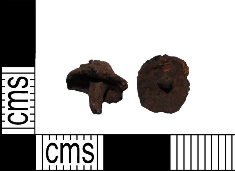 tiny iron nail or tack, tentatively dated Roman, 1st–4th c. CE; Portable Antiquities Scheme; CC BY-SA 4.0; https://commons.wikimedia.org/wiki/File:Iron_nail_or_tack_very_small_of_probable_Roman_date_1st_to_4th_century_AD._(FindID_569446).jpg. Attribution: The Portable Antiquities Scheme, CC BY-SA 4.0.
