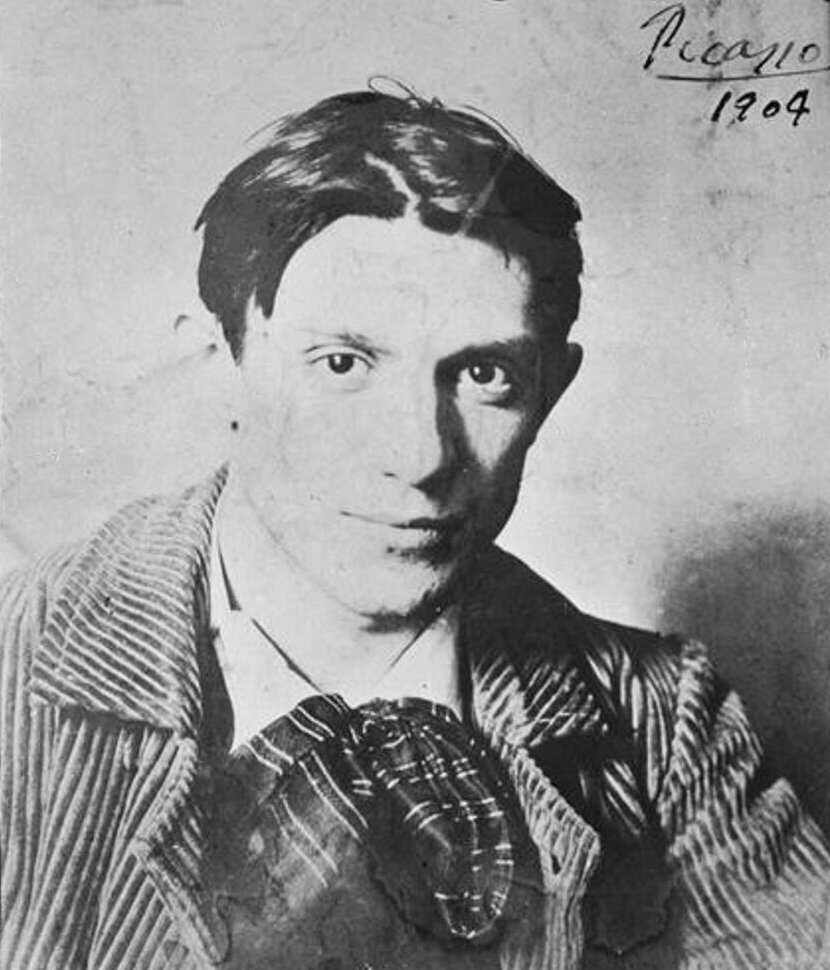 portrait photograph of Pablo Picasso in Paris, 1904. Original page: https://commons.wikimedia.org/wiki/File:Pablo_Picasso,_1904,_Paris,_photograph_by_Ricard_Canals_i_Llamb%C3%AD_cut.jpg. Photographer: Ricard Canals i Llambí. File page marks it public domain; credit the photographer when practical.