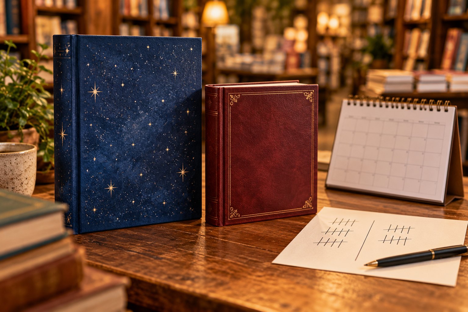generic stack of fantasy books and sales tally motif, without identifiable titles or logos.