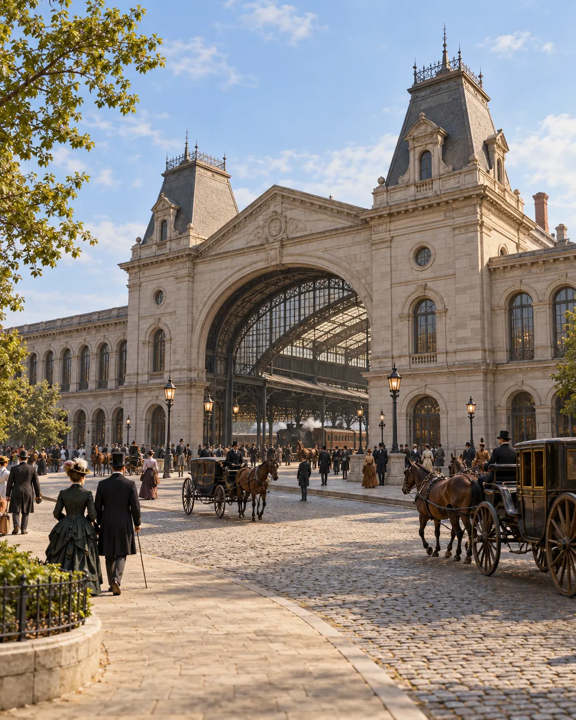 AI-generated generic 19th-century rail station scene, used only as a symbolic setting; architecture is not a verified depiction of the Baltimore and Potomac Station.