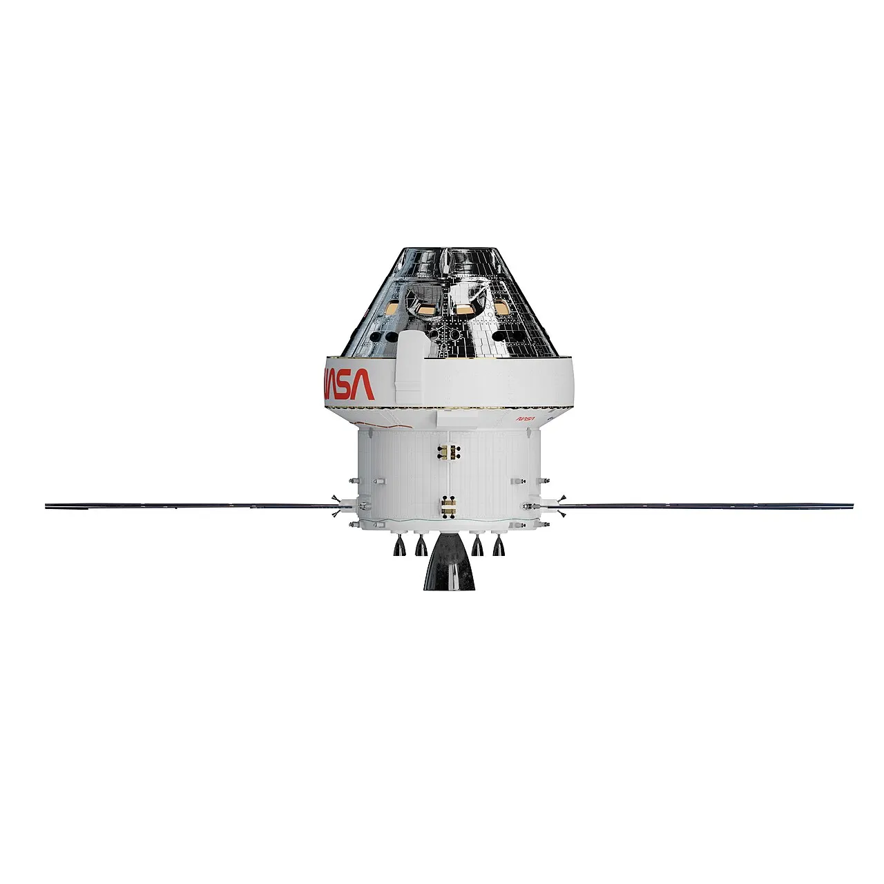 Офіційна художня візуалізація Orion для Artemis I від NASA; не фотографія в польоті й не зображення готової місячної бази / Official NASA artist rendering of Orion for Artemis I; not an in-flight photograph or an image of a completed lunar base.