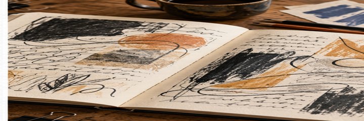 AI concept with illegible, invented marks; not an artist’s notebook.