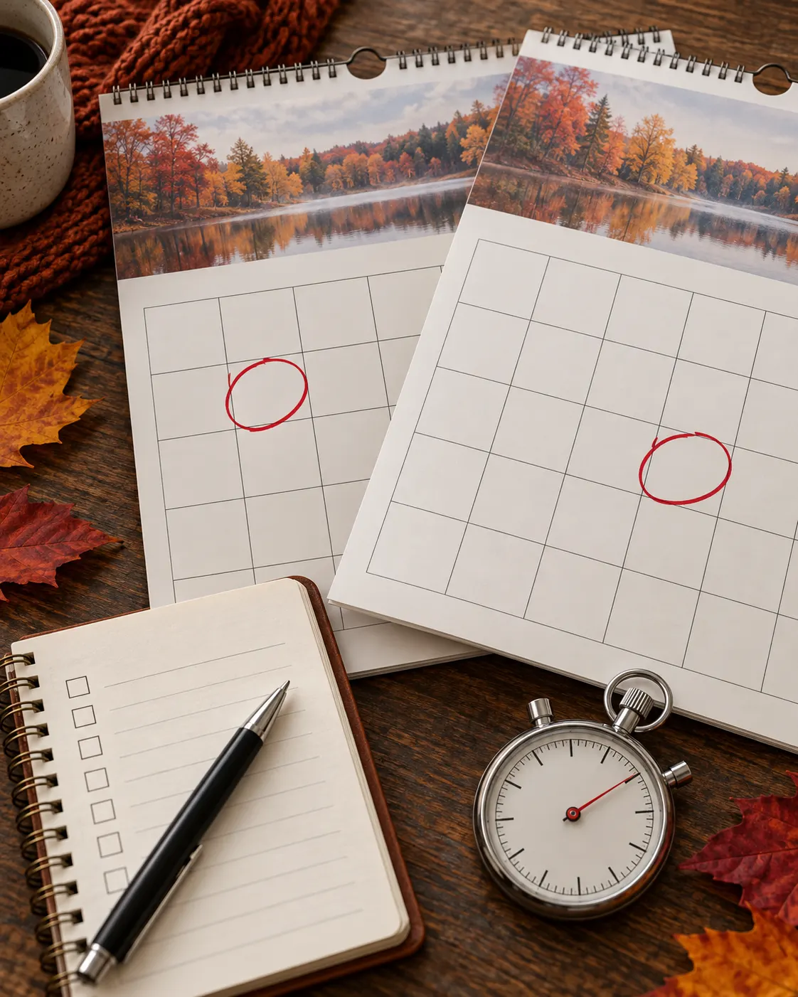 AI-generated cover: two overlapping November calendar pages with different squares circled, symbolizing a recurring event whose date moves each year. The pages have no readable dates and do not show an actual Guinness event. Prompt: “Photorealistic vertical 4:5 editorial cover about an annual November event whose date changes each year. Show an open November wall calendar with two different blank date squares circled on separate overlapping pages, beside a small event-planning notebook and a stopwatch. No readable numbers, words, logos, Guinness branding or actual event photos. Generic symbolic illustration.” Generated 20 October 2026.