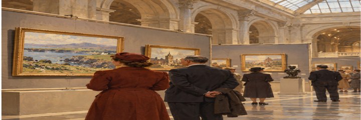 AI concept of a postwar art exhibition, not the historical V&A installation.