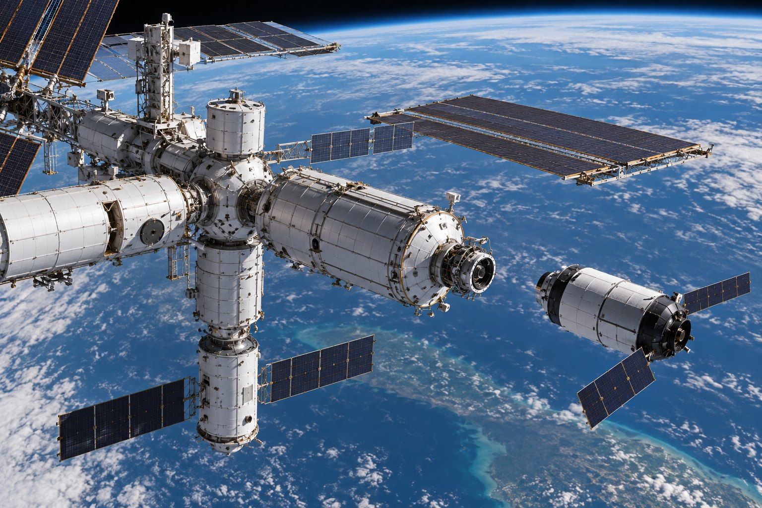 station modules and cargo vehicle, generic illustration.
