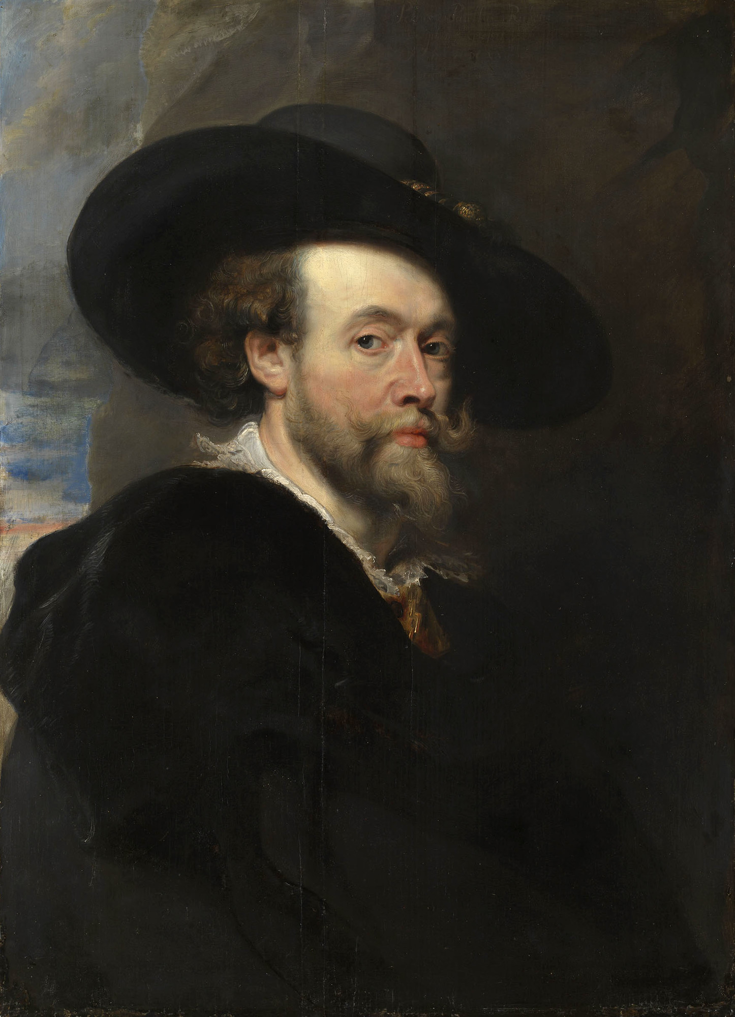 Peter Paul Rubens, self-portrait (1623), Royal Collection. Wikimedia Commons file page: https://commons.wikimedia.org/wiki/File:Rubens_self_portrait.jpg ; public-domain status marked for the painting and faithful reproduction. Creator: Peter Paul Rubens. Attribution: Peter Paul Rubens / Royal Collection; photograph credited through Wikimedia Commons. Image visually checked 2026-10-28.