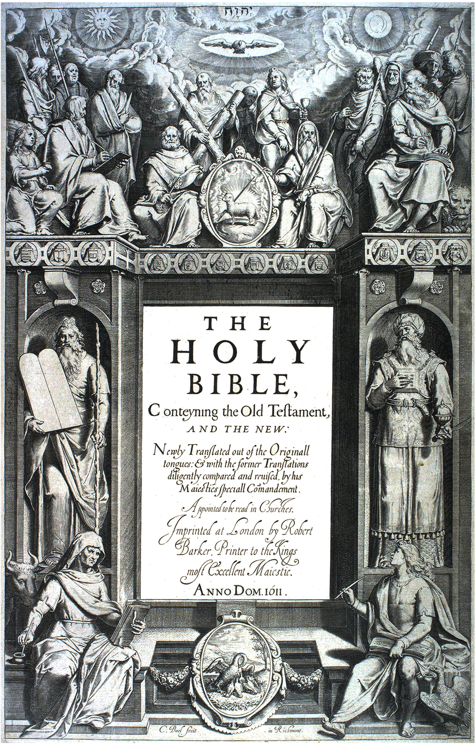 Title page of the 1611 King James Bible, public domain. Illustrative context only, not the Bible in Marley’s coffin. https://commons.wikimedia.org/wiki/File:KJV-King-James-Version-Bible-first-edition-title-page-1611.jpg