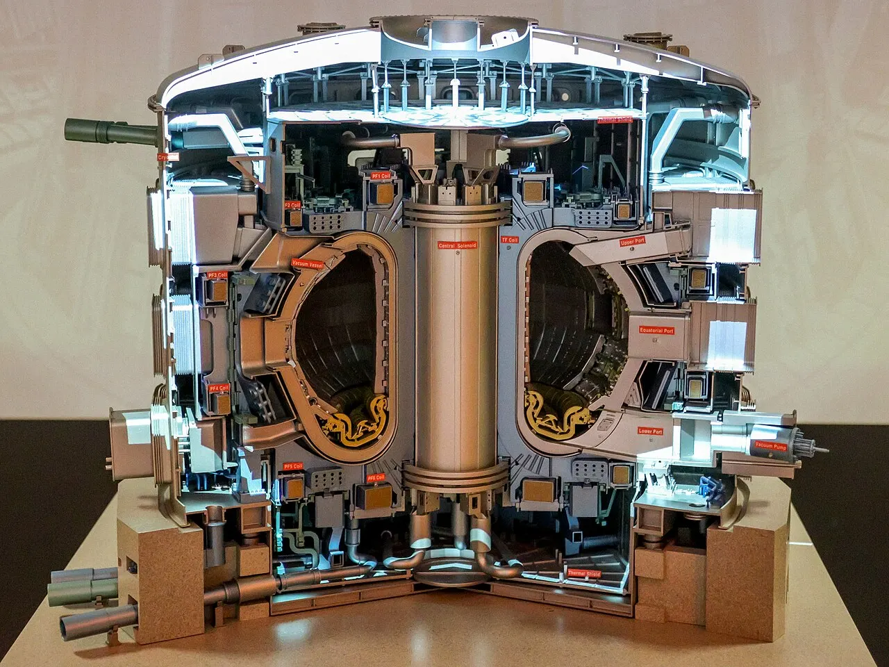 Фотографія демонстраційного макета токамака ITER; модель, не діючий реактор / Photograph of an ITER tokamak display model; a model, not an operating reactor. Credit: Johannes Reimer; CC BY 4.0. https://creativecommons.org/licenses/by/4.0 Source: https://commons.wikimedia.org/?curid=128881182