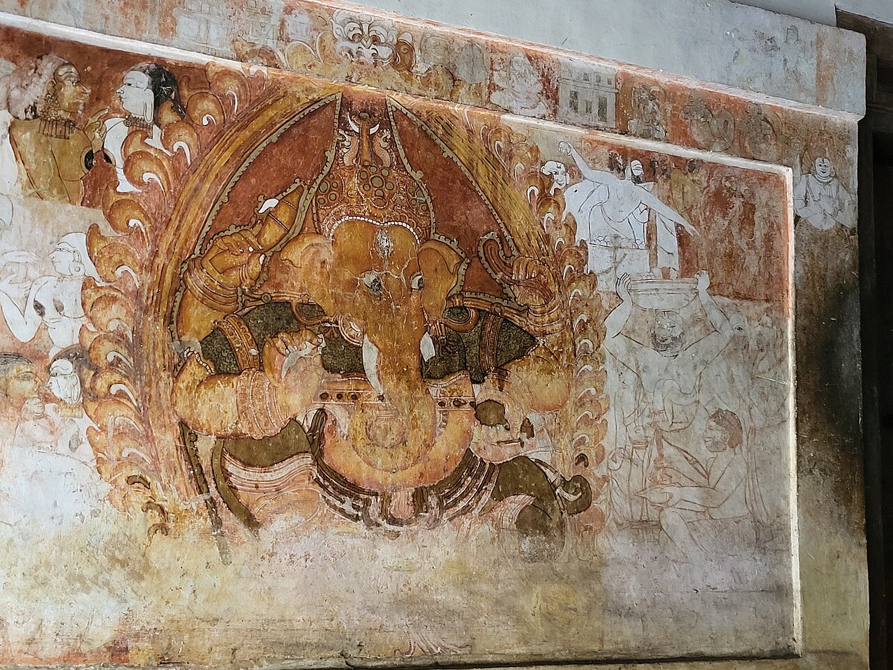 temple mural painting at Balussery Kotta Vettakkorumakan Temple, Kozhikode, Kerala; the image documents the regional mural tradition described in the fact.