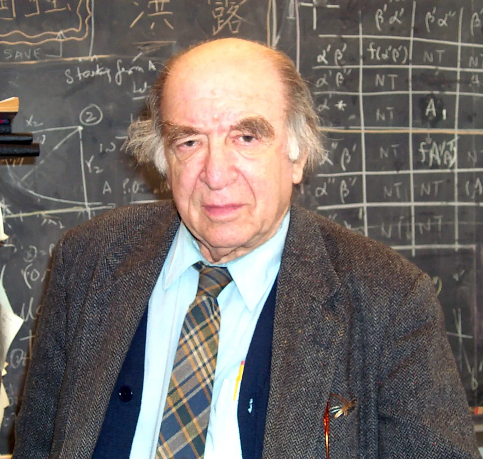 portrait of Leonid Hurwicz, photographed in 2005; the 2013 AP report says he received the 2007 Economics Prize at age 90. Creator: Dong Oh, sourced to the University of Minnesota. [Wikimedia Commons file page](https://commons.wikimedia.org/wiki/File:Leonid_Hurwicz.jpg). CC BY 3.0; attribution required; [license](https://creativecommons.org/licenses/by/3.0/). No edits. This is a 2005 portrait, not a photograph of him at the 2007 ceremony.