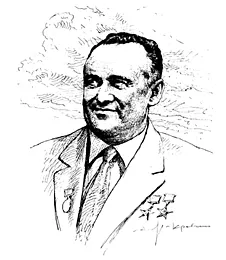 Мальований портрет Сергія Корольова; не фотографія / Drawn portrait of Sergei Korolev; not a photograph. Attribution and rights as recorded by the source.