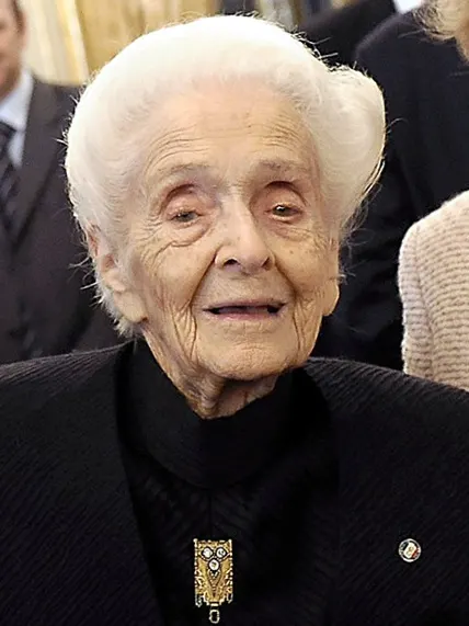 Portrait of Levi-Montalcini on 20 April 2009. Photo: Presidency of the Italian Republic (Quirinale.it); permission allows reuse for any purpose with attribution. Wikimedia Commons: https://commons.wikimedia.org/wiki/File:Rita_Levi_Montalcini.jpg; license statement: https://commons.wikimedia.org/wiki/Template:Quirinale.it. Original downloaded file, inspected and left unchanged. Required attribution: Quirinale.it.