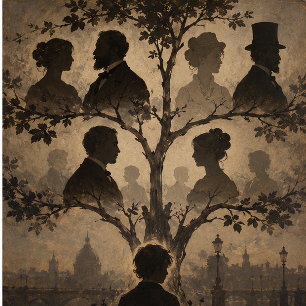 AI conceptual family-history illustration.
