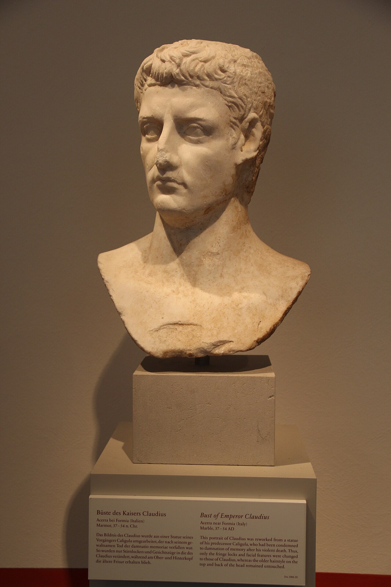 Marble bust of Emperor Claudius, dated 37–54 CE, contextual Roman-period material culture. Wikimedia Commons, CC0 1.0: https://commons.wikimedia.org/wiki/File:Marble_Bust_of_Emperor_Claudius,_37-54_AD_(28657880331).jpg. 1280 × 1920 px derivative; checked 2026-10-25.