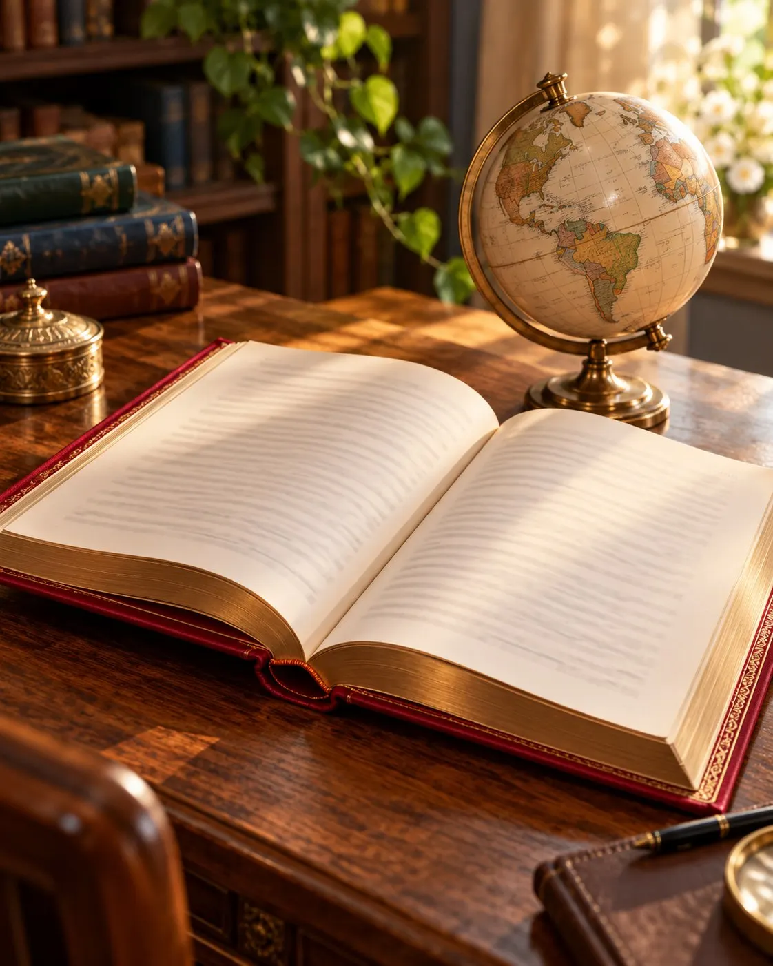 AI-generated cover of a generic red reference book and globe; not a Guinness-branded book or a specific World Records Day event. Prompt: “Photorealistic vertical 4:5 editorial cover of a large red reference book with a blank unmarked cover resting open on a wooden table, pages filled only with indistinct blurred lines, subtle gold decorative edge, warm celebratory light and a small globe nearby. Generic record-keeping book, not a Guinness-branded volume or a specific World Records Day event. No legible text, logos or numbers.” Generated 20 October 2026.
