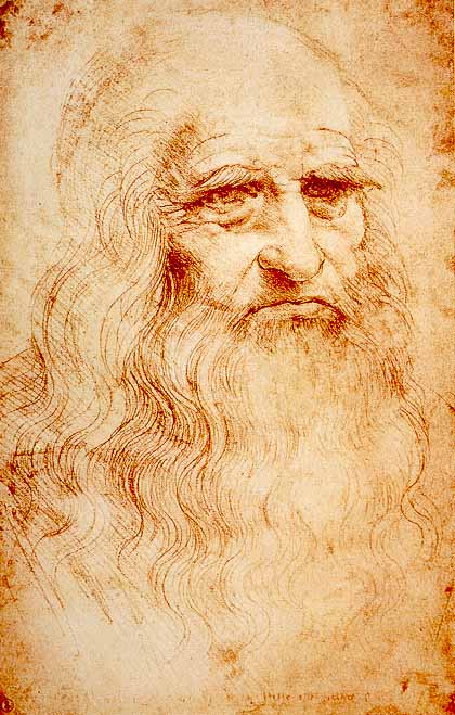red-chalk drawing of a bearded man traditionally identified as a possible Leonardo self-portrait; attribution is disputed.