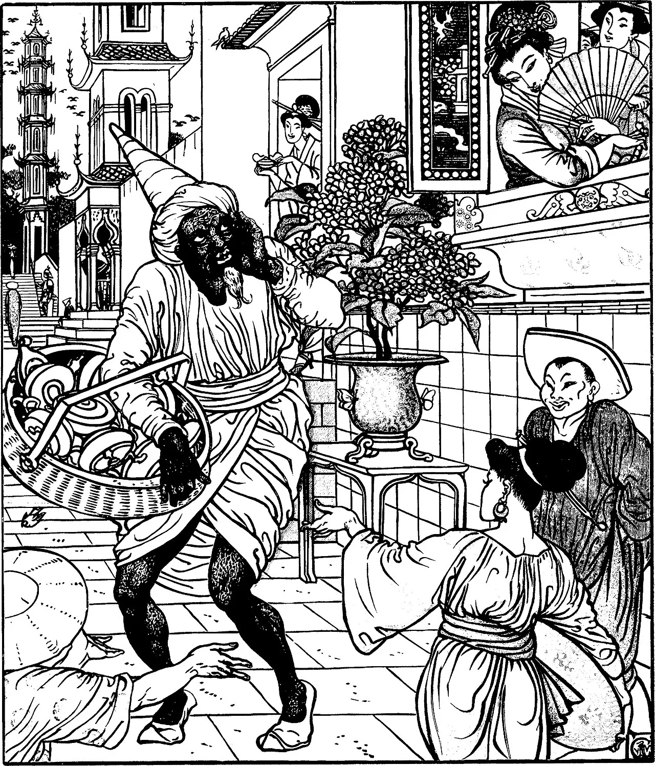 Historical 1875 book illustration from *Aladdin and the Wonderful Lamp*, artist Walter Crane. Public domain. Original: https://commons.wikimedia.org/wiki/File:Aladdin-Crane-18-cb.jpg. No attribution legally required; credit retained as Walter Crane (1875).