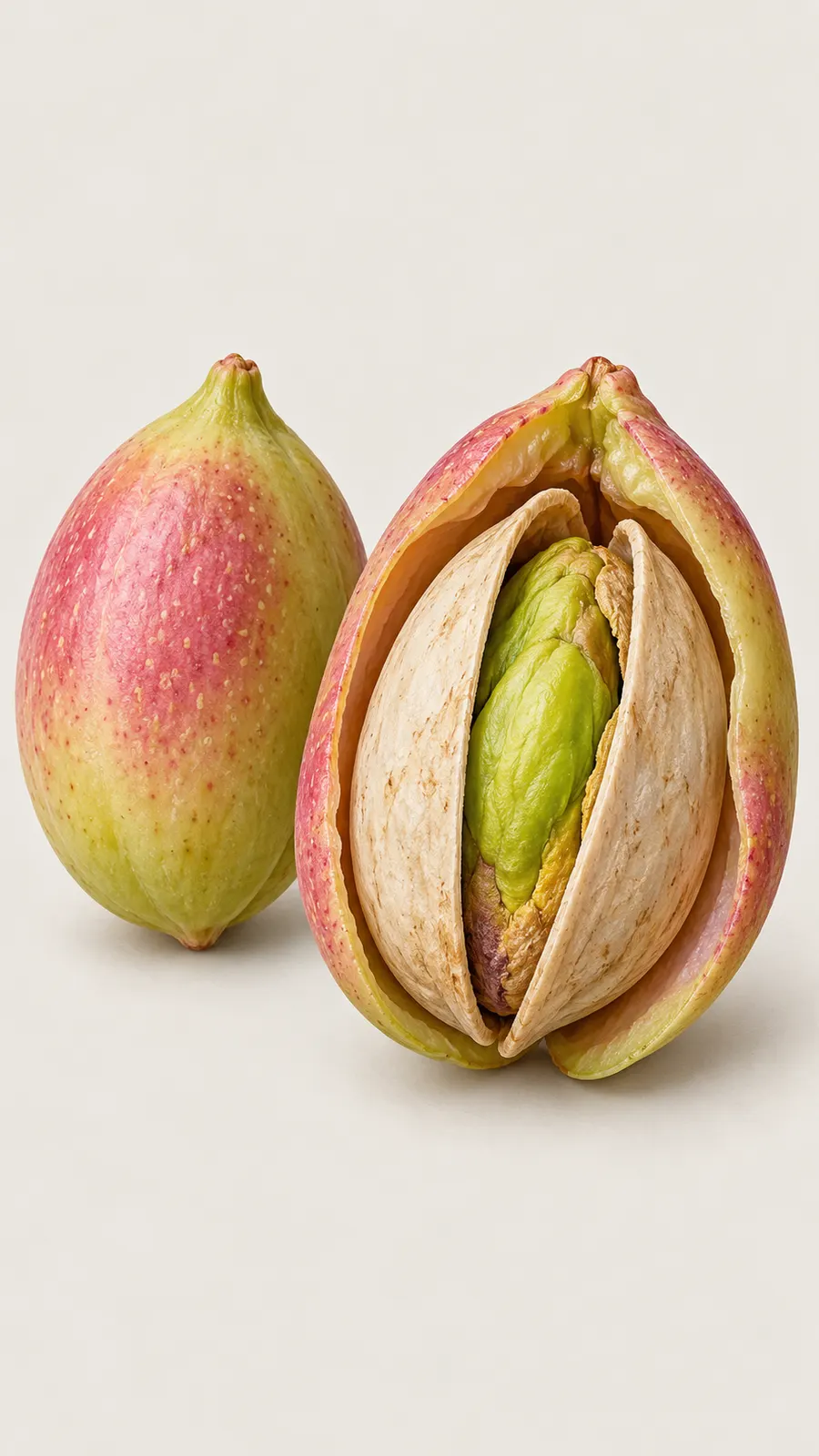 AI-generated educational cutaway / Навчальна AI-ілюстрація of the outer hull, hard shell, and seed, with one intact fruit for comparison. Not a botanical specimen photograph.