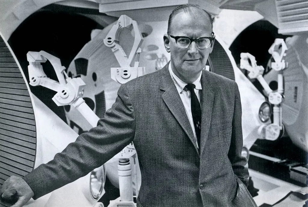 Documentary portrait of science-fiction writer Arthur C. Clarke in 1965. Photographer: ITU Pictures. CC BY 2.0. Original: https://commons.wikimedia.org/wiki/File:Arthur_C._Clarke_1965.jpg. Attribution: “ITU Pictures, CC BY 2.0, via Wikimedia Commons.” No edits.