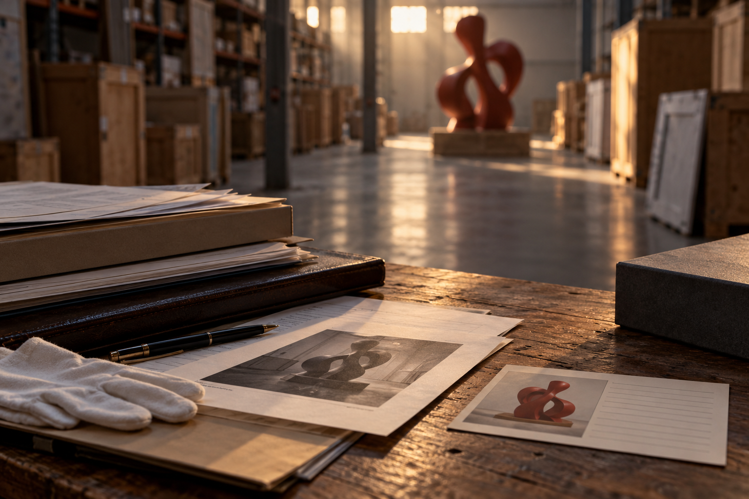 AI-generated symbolic still life about the loss of an artwork in storage.