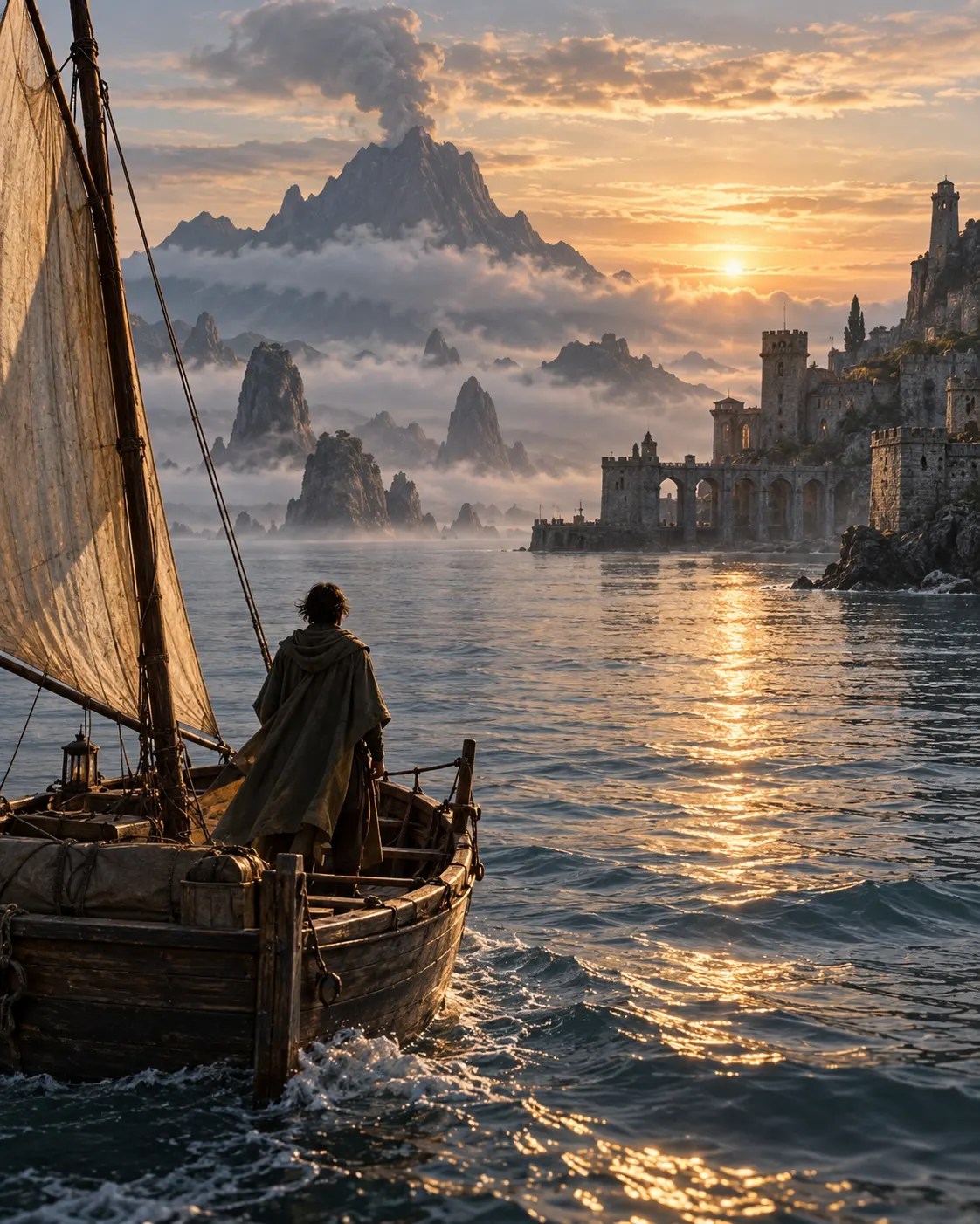 AI-generated generic fantasy sea and island landscape evoking the Earthsea setting; it is not a still from the Ghibli film.