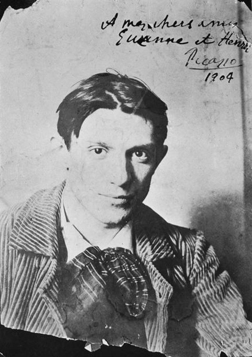 portrait of Pablo Picasso in Paris, 1904; photograph by Ricard Canals i Llambí; public domain. Original file/page: https://commons.wikimedia.org/wiki/File:Pablo_Picasso,_1904,_Paris,_photograph_by_Ricard_Canals_i_Llamb%C3%AD.jpg. Attribution is not required by the Commons file page; credit: Ricard Canals i Llambí / RMN-Grand Palais. Downloaded 2026-10-28; no edits.