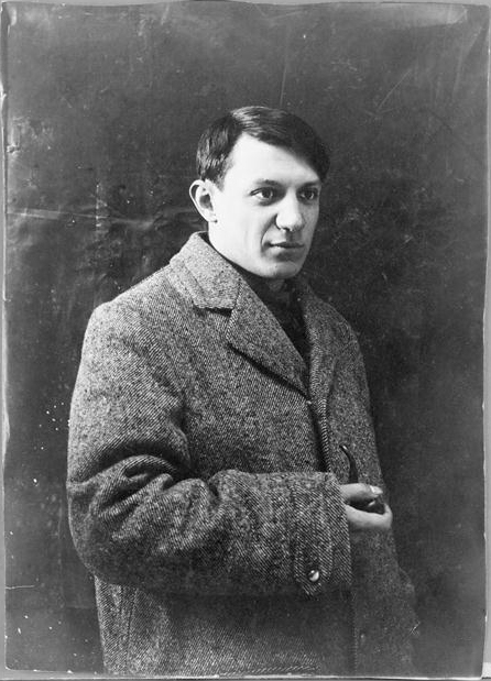 portrait photograph of Pablo Picasso, 1908; anonymous; public domain (Commons file page states public domain). Original file/page: https://commons.wikimedia.org/wiki/File:Portrait_de_Picasso,_1908.jpg. Attribution not required by the Commons file page; credit: RMN-Grand Palais. Downloaded 2026-10-28; no edits.