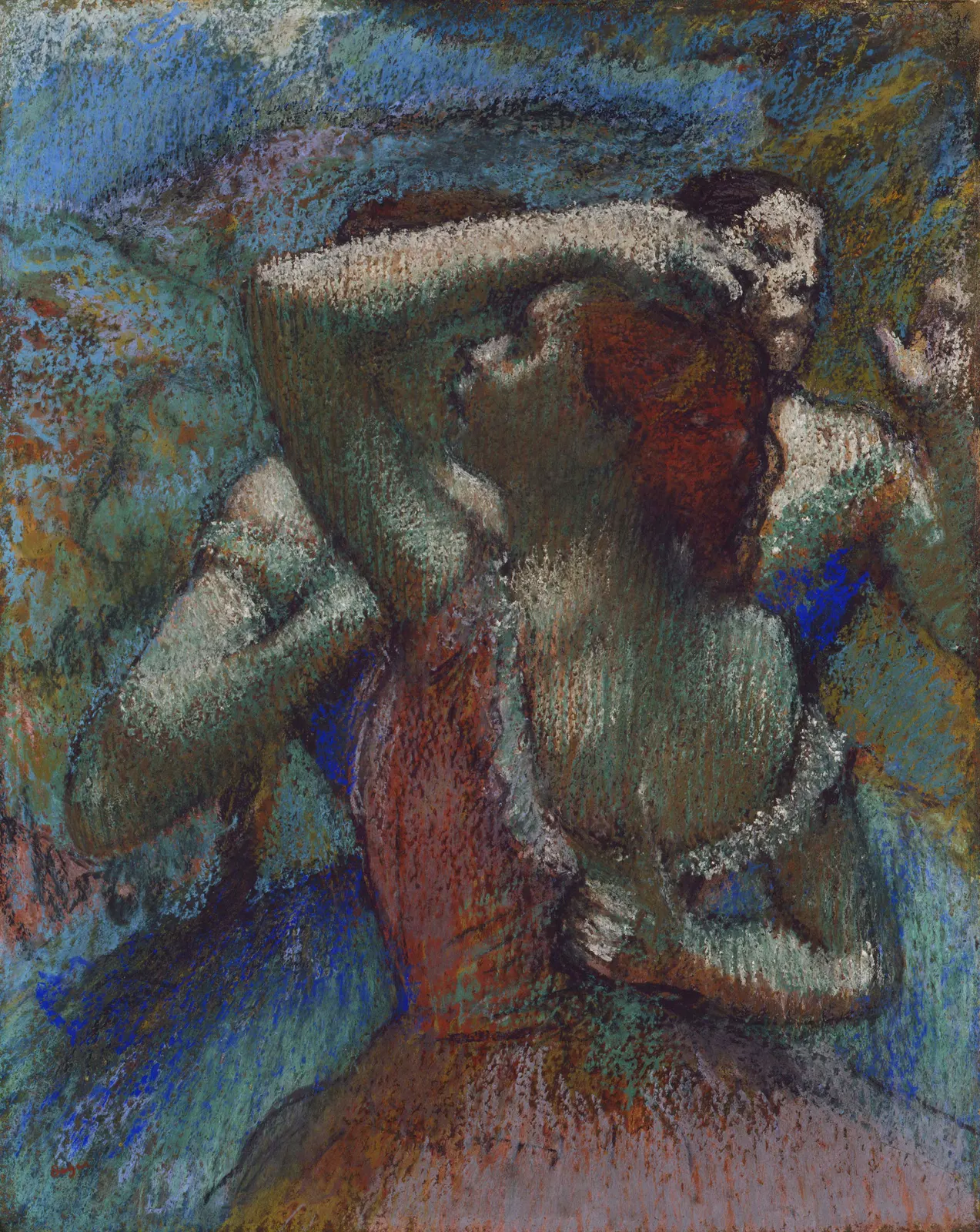 Edgar Degas, *Dancers* (1900), pastel; image page: https://commons.wikimedia.org/wiki/File:Dancers-(1900)-Degas.jpg. Wikimedia Commons marks the two-dimensional work and faithful photographic reproduction public domain. Creator: Edgar Degas. Attribution: Edgar Degas / Princeton University Art Museum (original collection, per Commons metadata); Wikimedia Commons file by Jan Arkesteijn. Image visually checked 2026-10-28.