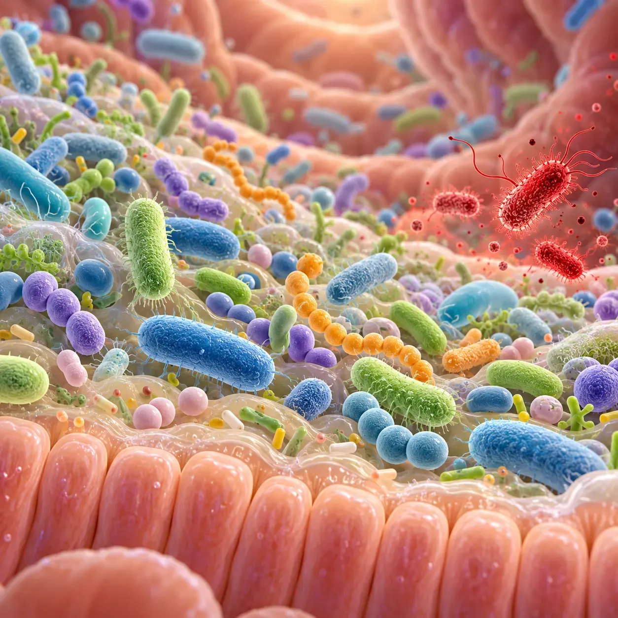 AI-generated microbiome concept image, not microscopy. Existing conceptual image; exact prompt not retained.