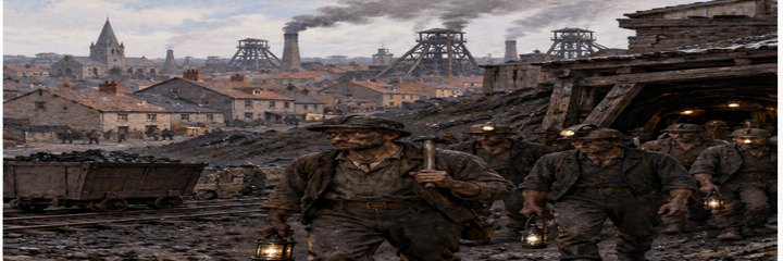 AI conceptual mining scene, not a historical photograph.