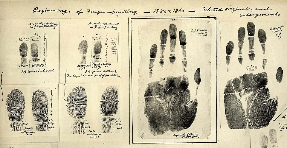 Historical fingerprint impressions collected by William James Herschel in 1859–1860.