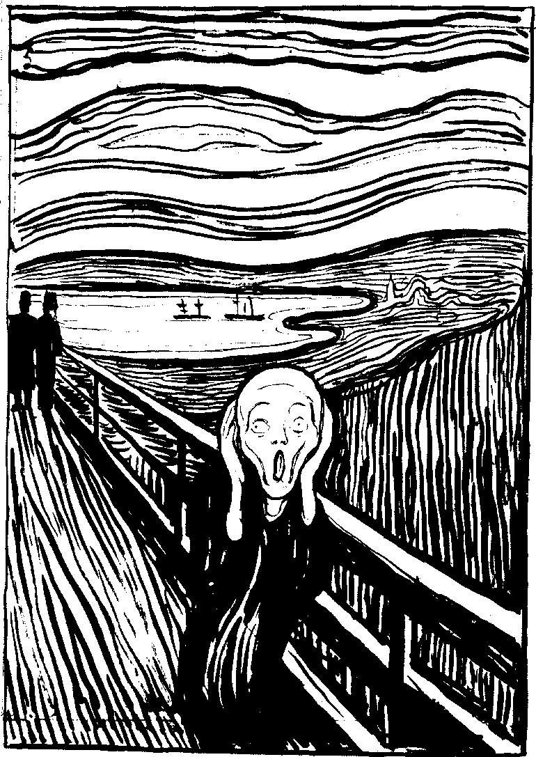 the 1895 lithographic version of The Scream, showing the print medium discussed in the fact.