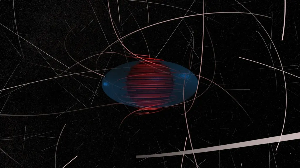 still frame from NASA Goddard Scientific Visualization Studio’s “Capturing Dark Matter with Black Holes.” The accompanying color bar represents local clock-tick/time-dilation values and accounts for gravity and motion; this is a scientific simulation, not a telescope photograph. https://svs.gsfc.nasa.gov/4183/