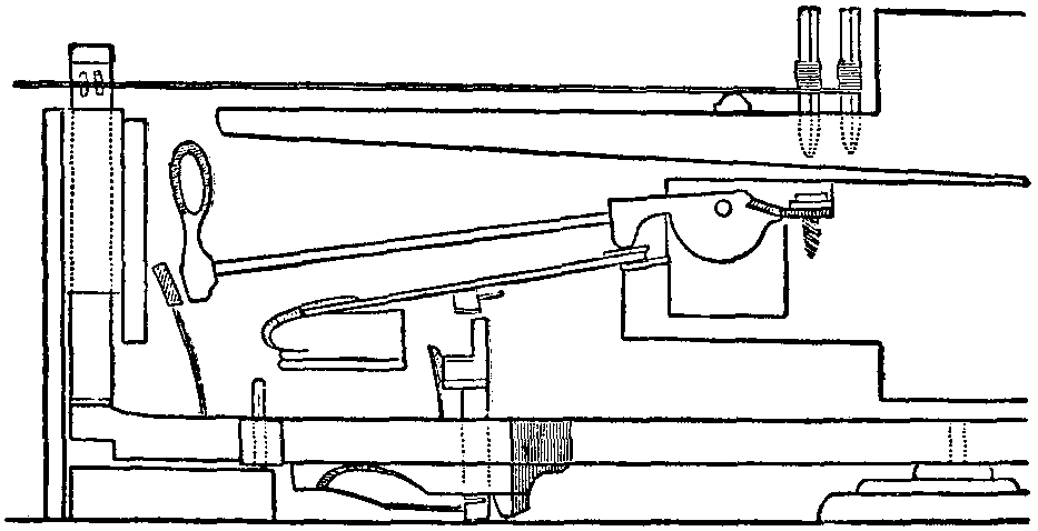 diagram of Cristofori’s escapement/hammer action, 1720. Wikimedia Commons file page https://commons.wikimedia.org/wiki/File:Britannica_Pianoforte_Cristofori_Escapement_Action.png; public domain in the United States as it comes from the 1911 Encyclopaedia Britannica. No attribution required; source listed for context. No edits.