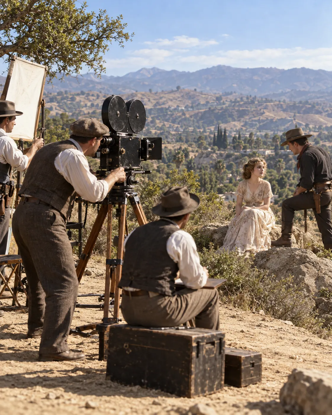 AI-generated symbolic historical reconstruction for a film-history fact; not documentary evidence or a real film frame.