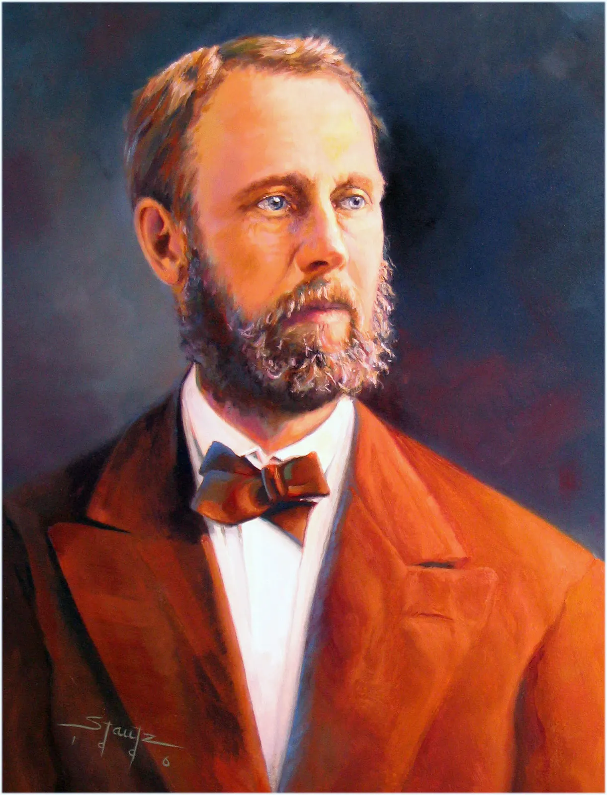 Oil portrait of astronomer Asaph Hall, discoverer of Phobos and Deimos. Source: U.S. Naval Observatory, https://www.usno.navy.mil/library/history/HallPortrait.jpg; file page: https://commons.wikimedia.org/wiki/File:HallPortrait.jpg. Public domain as a U.S. federal government work. Attribution requested: U.S. Naval Observatory. No edits.
