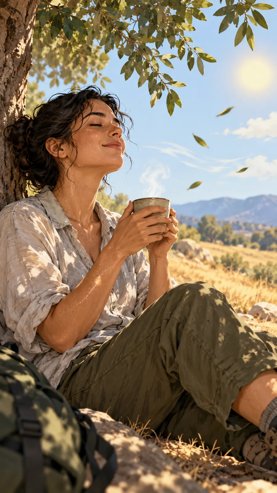 AI-generated person resting with a warm drink, not a medical recommendation. Origin: OpenAI image generation, 2026-10-25.