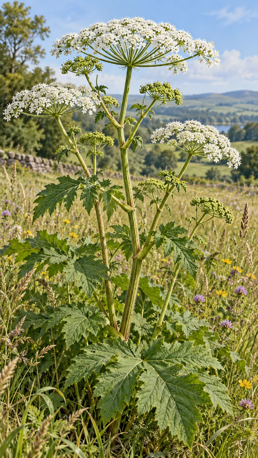 AI-generated field-guide-style common hogweed illustration; not for plant identification or foraging. Origin: OpenAI image generation, 2026-10-25.