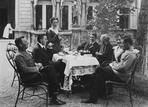 Wittgenstein family in Vienna in summer 1917, including Paul in uniform after his wartime injury. Anonymous photographer. Public domain in the United States and source country; cite source. Commons: https://commons.wikimedia.org/wiki/File:Wittgenstein_family_Vienna_1917.jpg. No edits.