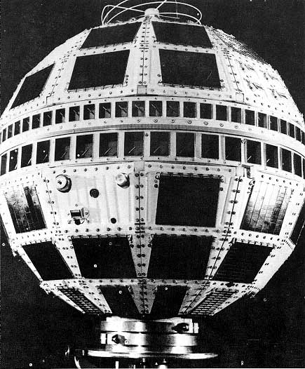 Photograph of the Telstar 2 communications satellite (1963), NASA Goddard Space Flight Center. Original file page: https://commons.wikimedia.org/wiki/File:Telstar_2.jpg. Page identifies NASA as creator/source and states public domain in the United States as a NASA-created work. Attribution: NASA. Downloaded unmodified; image demonstrates a later communications satellite, not a Clarke design.