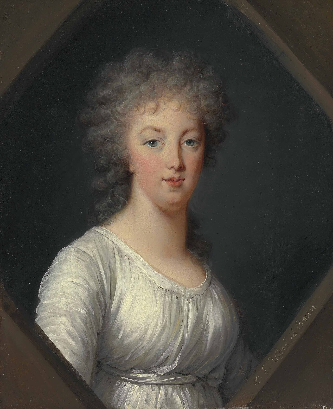 Posthumous bust-length portrait of Marie Antoinette by Élisabeth Louise Vigée Le Brun, signed and dated 1800. Public domain. Wikimedia Commons: https://commons.wikimedia.org/wiki/File:2016_NYR_11932_0024_elisabeth-louise_vigee_le_brun_portrait_of_marie_antoinette_bust-lengt).jpg. Wikimedia 1280 × 1572 px derivative; checked 2026-10-25.