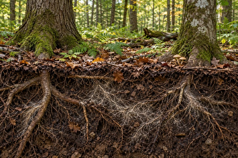 оптимізовано з `media/mycorrhizal-cover-ai.png`: 768×512 px (половина початкової ширини й висоти), JPEG quality 82.