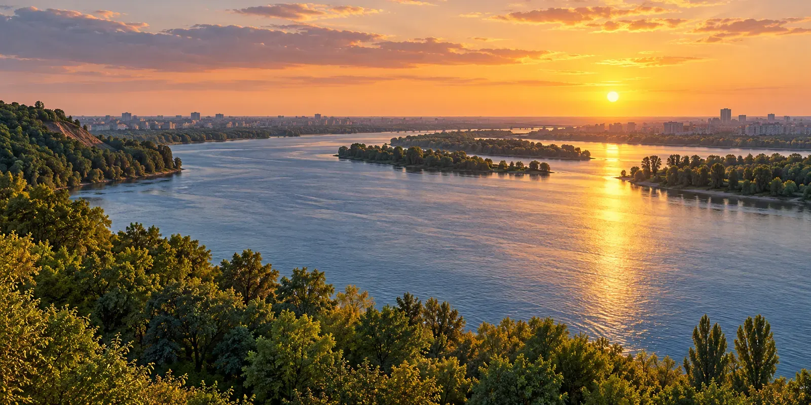 Synthetic illustration of the Dnipro, not a documentary photograph.
